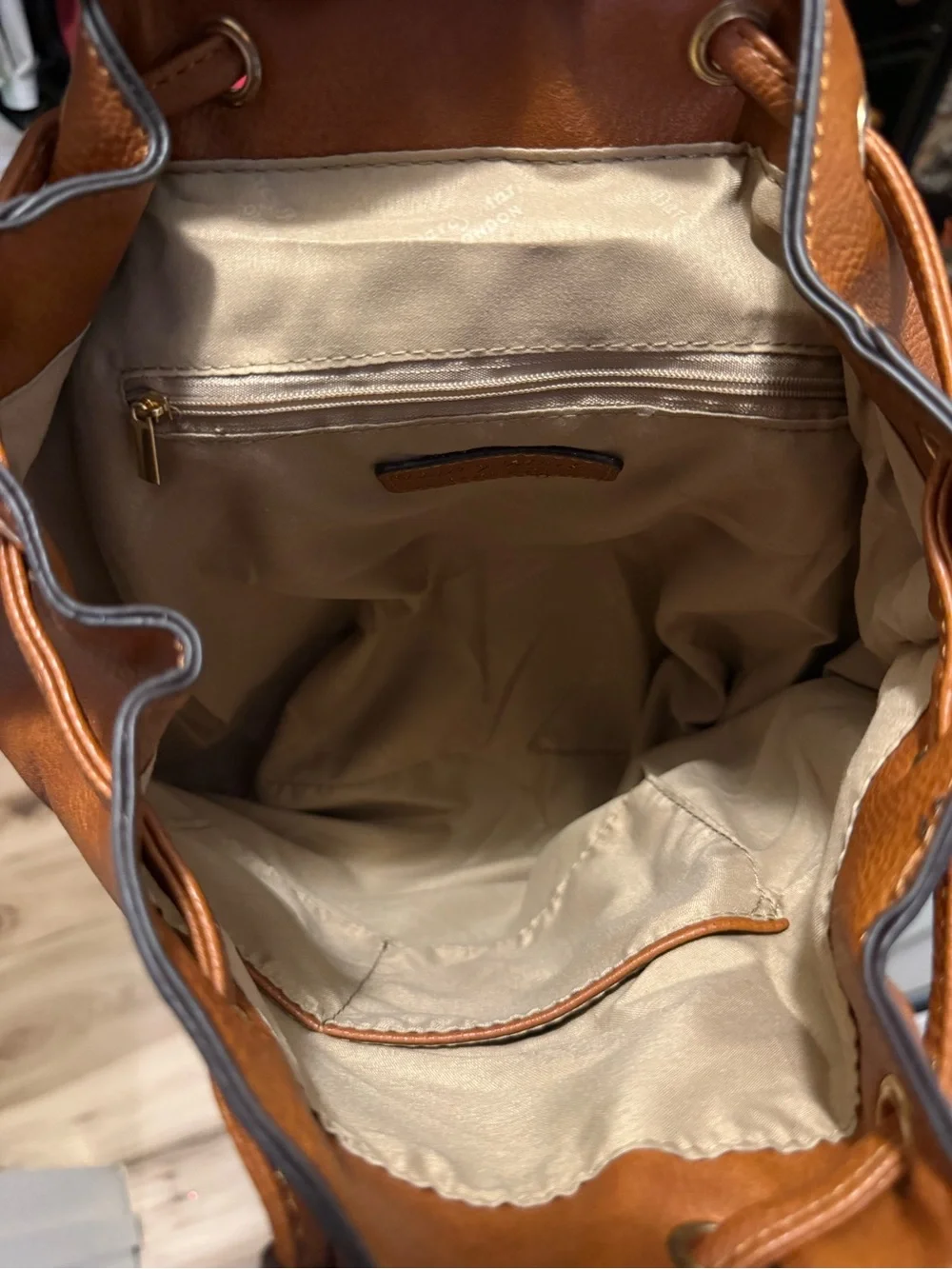 Tan Embossed Leather Backpack Darcy Marks London